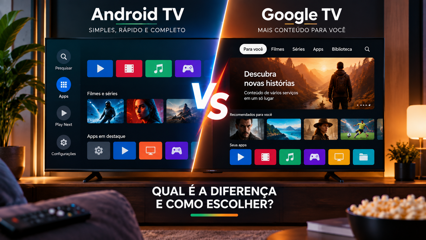 Smart TV representando uma comparação entre Android TV e Google TV